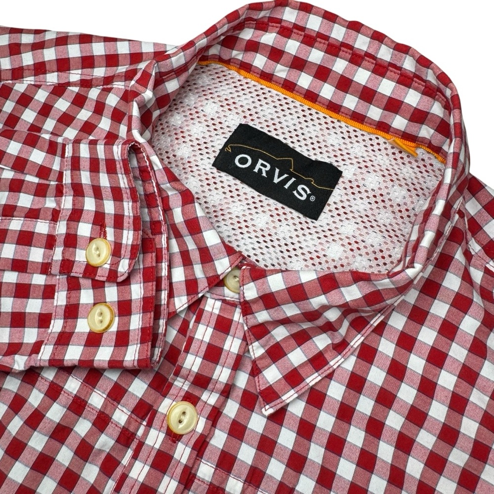 Orvis Red Gingham Button Down Shirt Men’s Medium Vented Outdoor